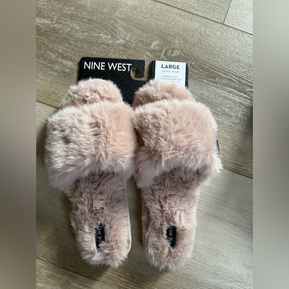 Nine West Women's Soft Pink Furry Slippers